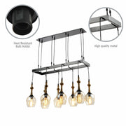 Amber Cone Glass Black Metal Island Ceiling Chandelier Light 8xE27