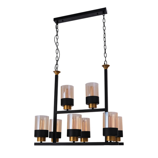 Amber Cylinder Glass Black Metal Chandelier Ceiling Light 8xE27