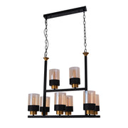 Amber Cylinder Glass Black Metal Chandelier Ceiling Light 8xE27