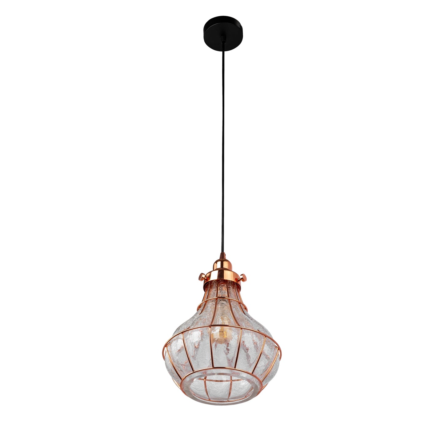 Caged Copper Metal Clear Glass India Dome Schoolhouse Bell Pendant Ceiling Light E27