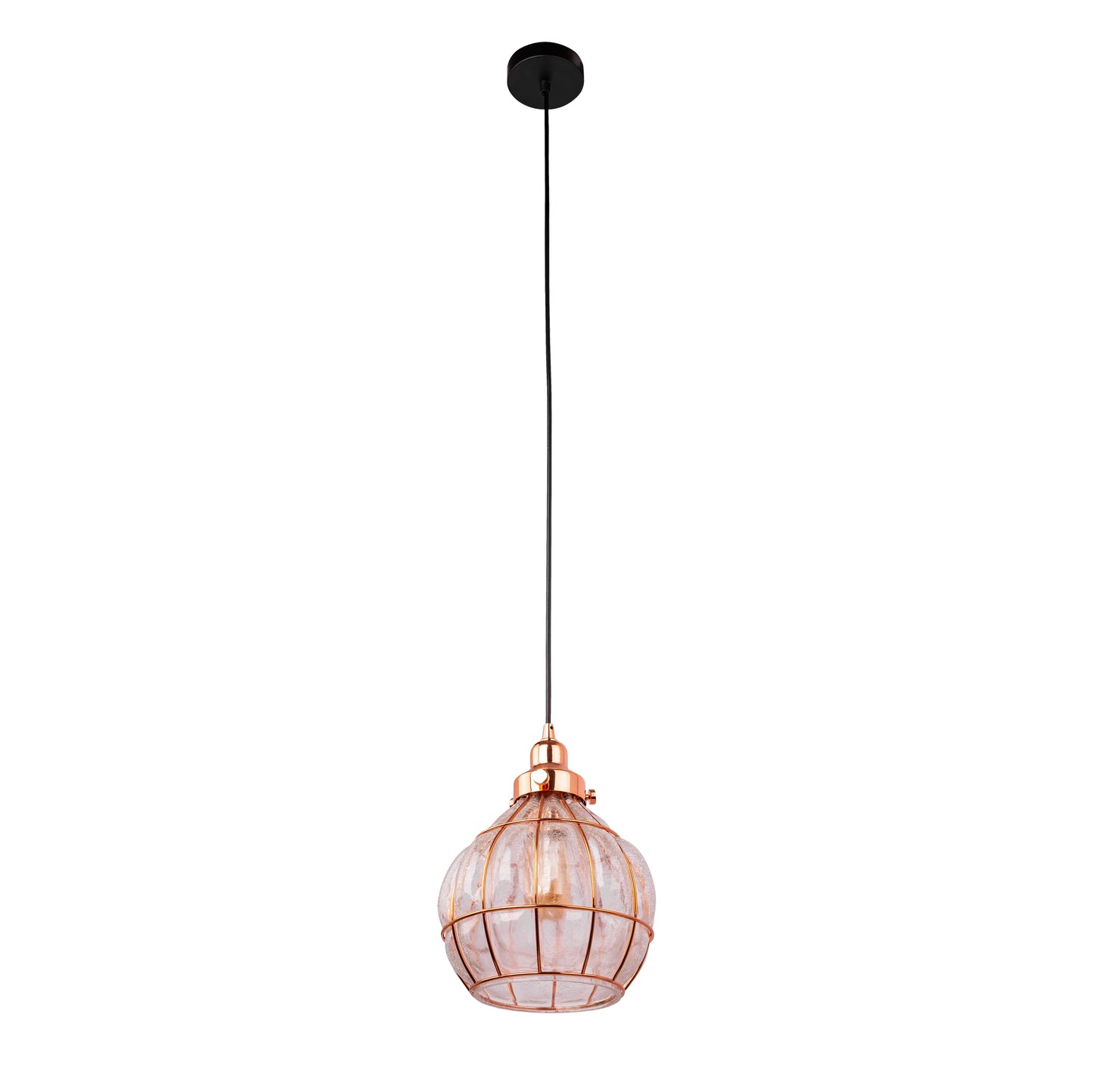 Caged Copper Metal Clear Glass India Dome Schoolhouse Bell Pendant Ceiling Light E27