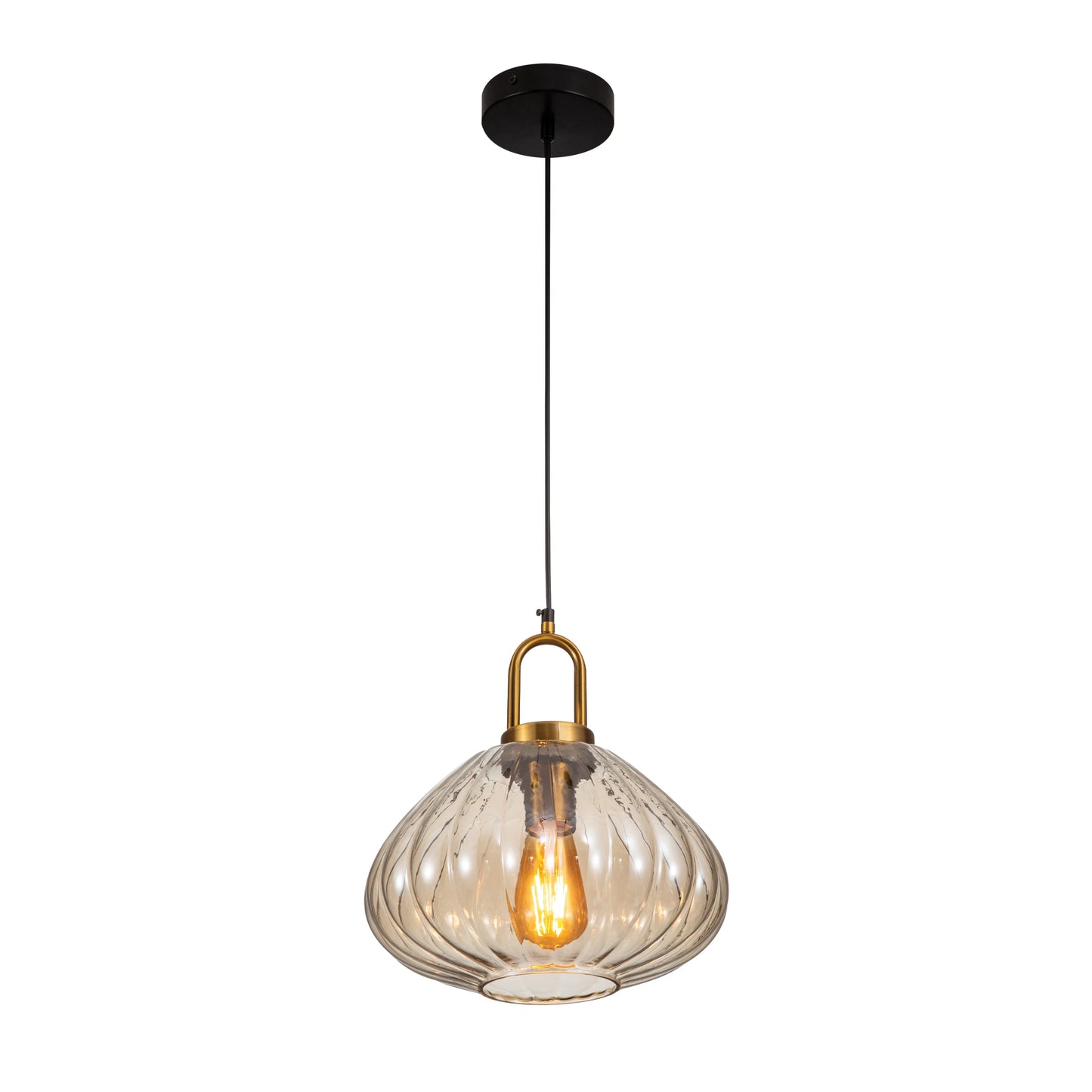 Golden Bronze Metal Amber Glass Globe Pendant Ceiling Light E27