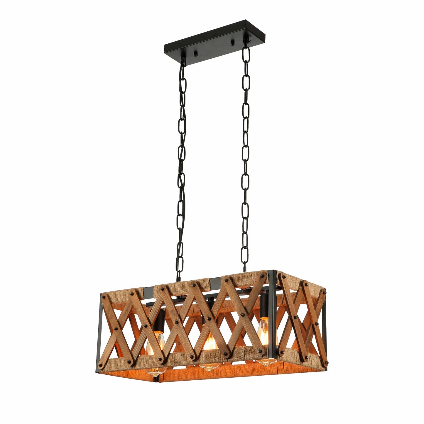 Oak Wood Farmhouse Cuboid Island Chandelier Ceiling Light