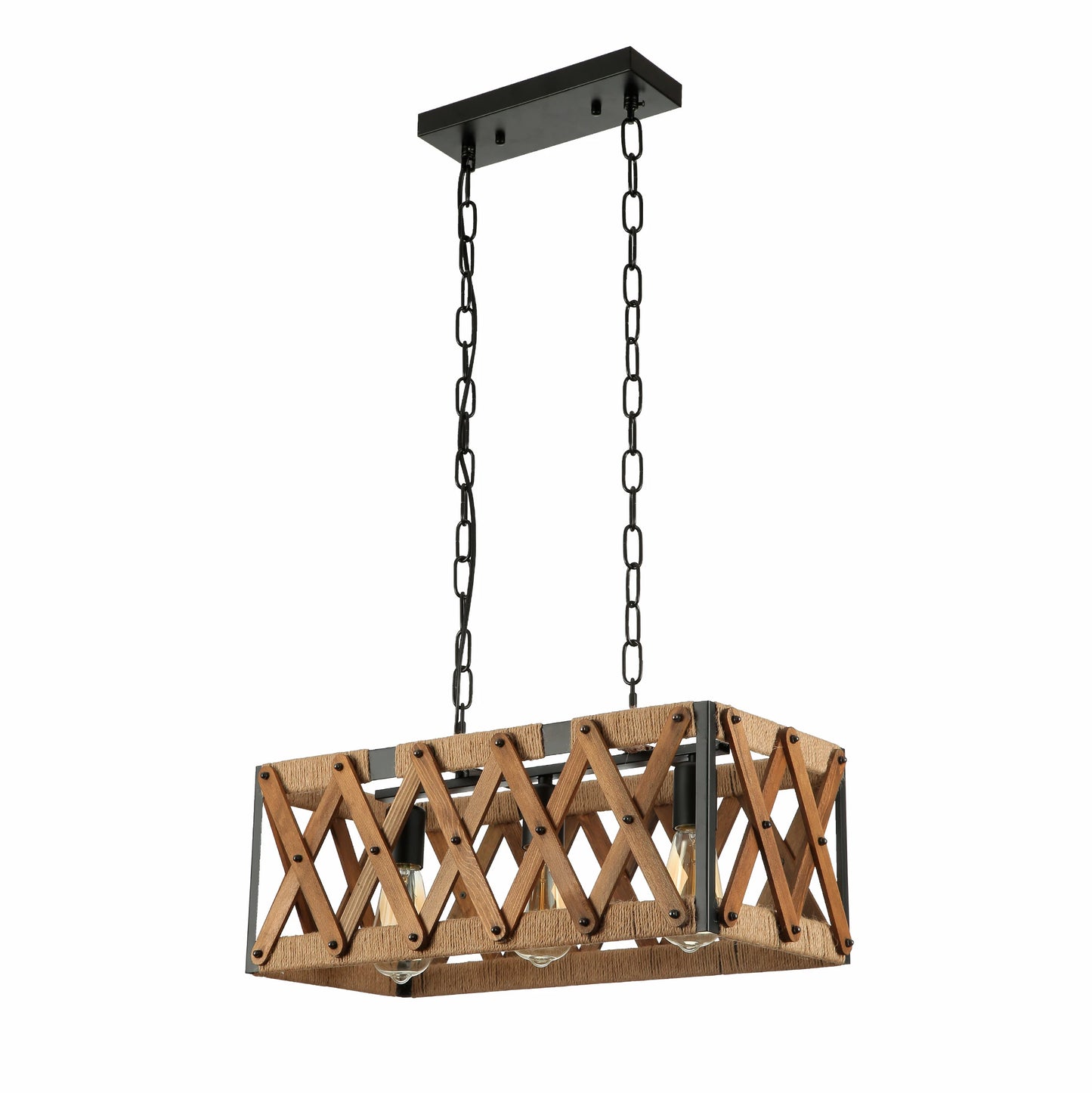 Oak Wood Farmhouse Cuboid Island Chandelier Ceiling Light
