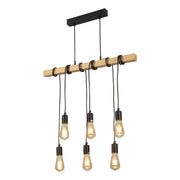 Rustic Wooden and Bamboo Beam Pendant Lights with Multiple Lamp Holders