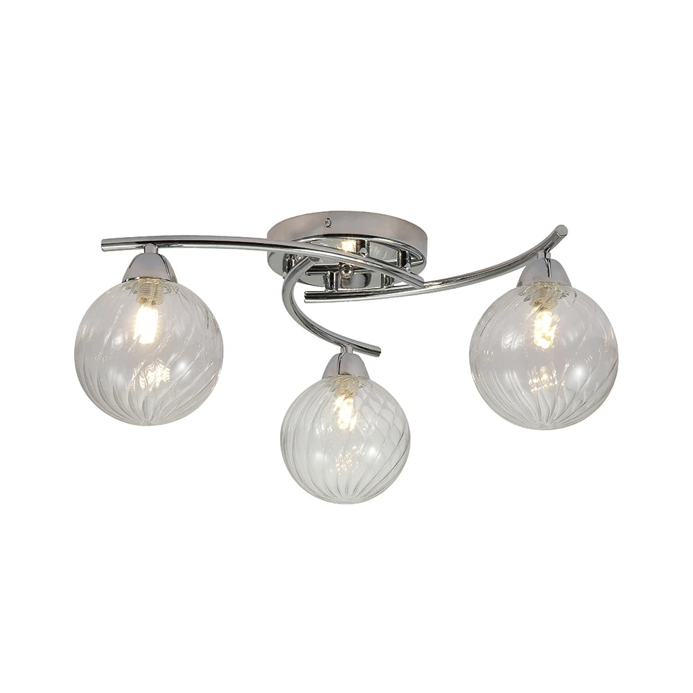 Chrome Metal Clear Glass Ceiling Light 3xG9