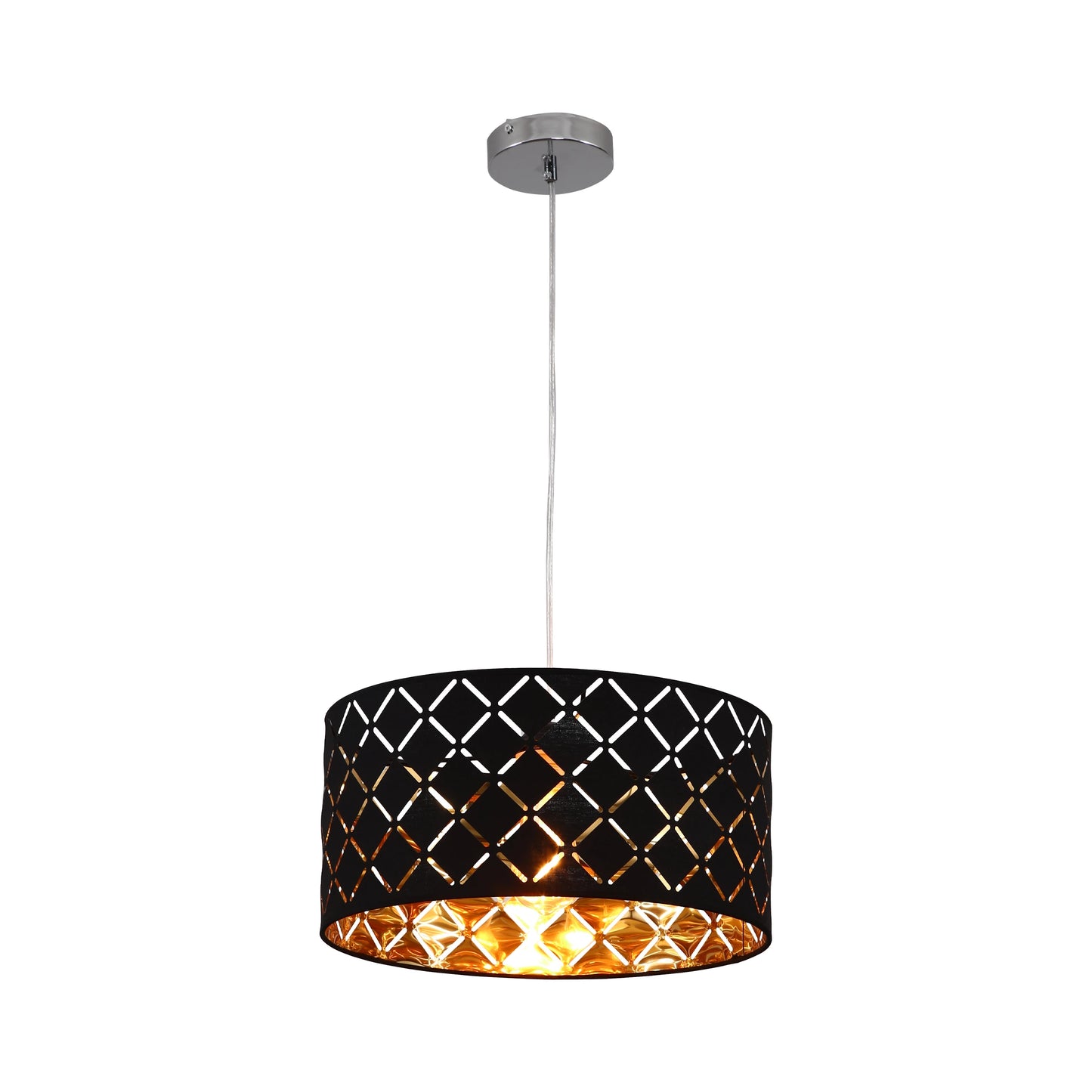 Black-Gold Fabric Cylinder Pendant Ceiling Light E27