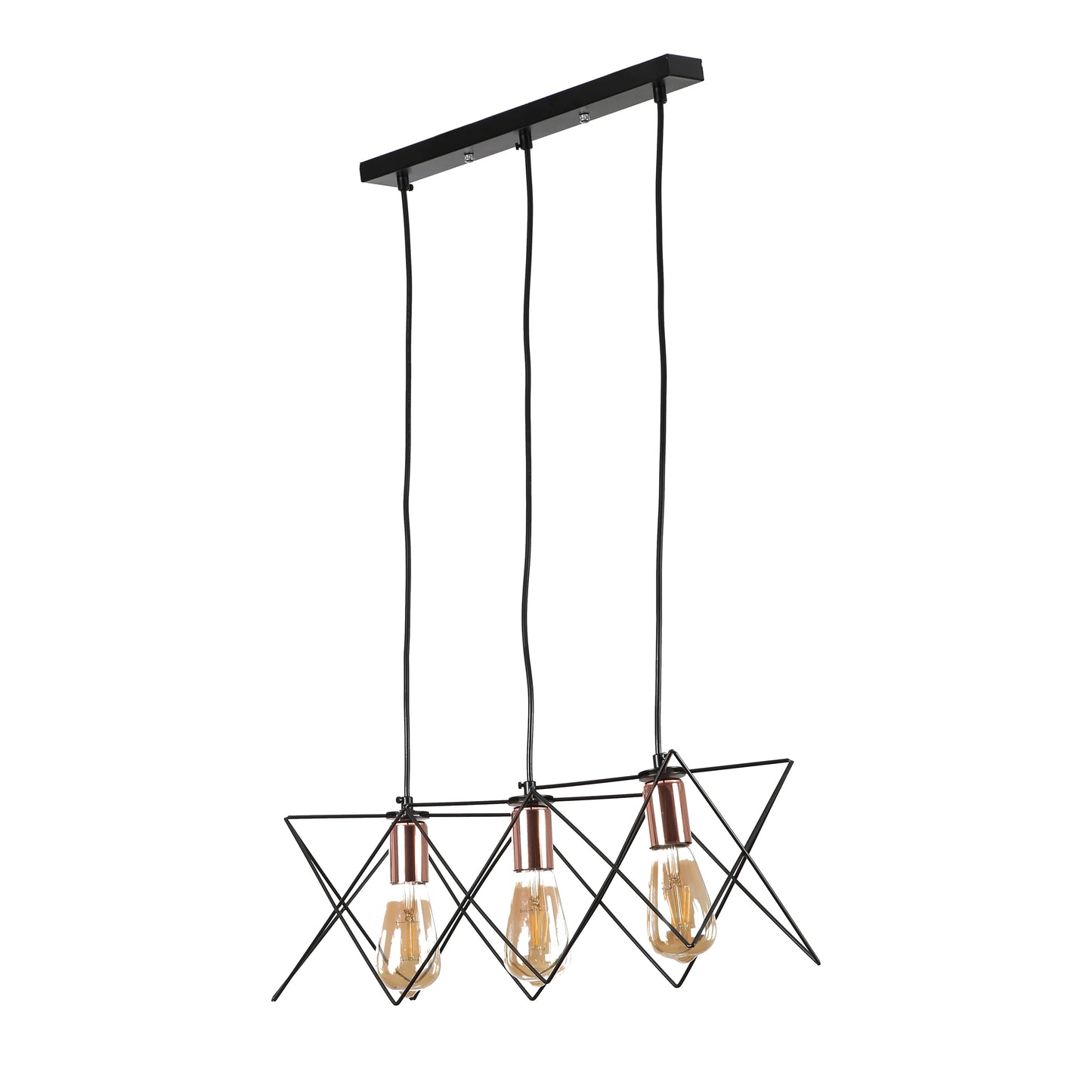 Star Cage Pendant Light with Rose Gold Accent and Black Metal Frame