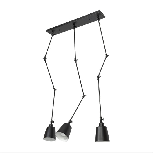 Black Metal Hinged Cone Pendant Ceiling Light 3xE27