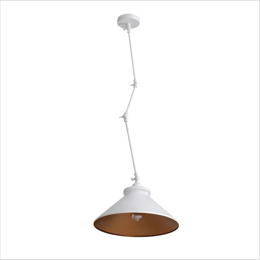 White Metal Hinged Funnel Pendant Ceiling Light E27
