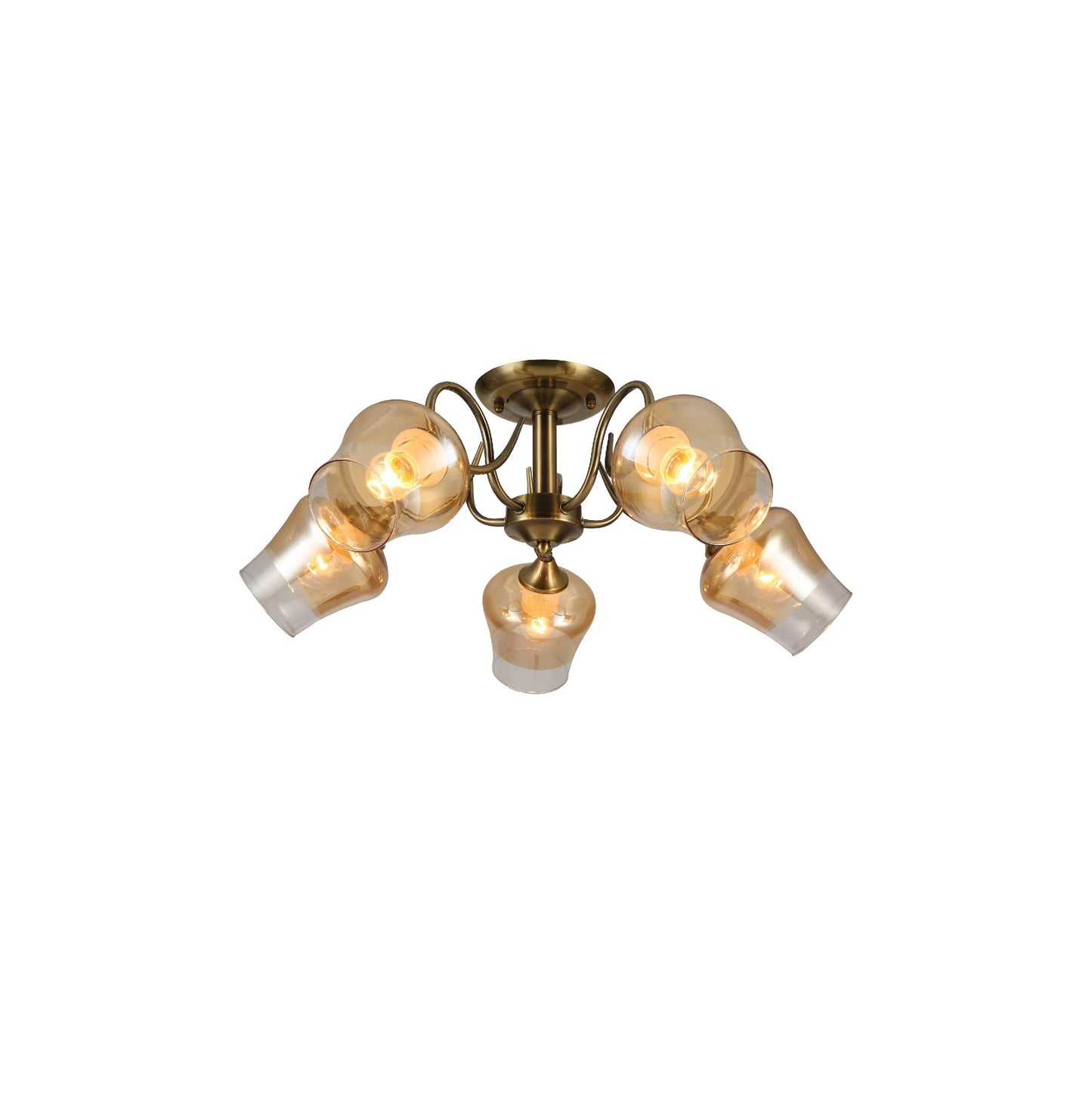 Amber Bell Glass Antique Brass Metal Semi Flush Ceiling Light