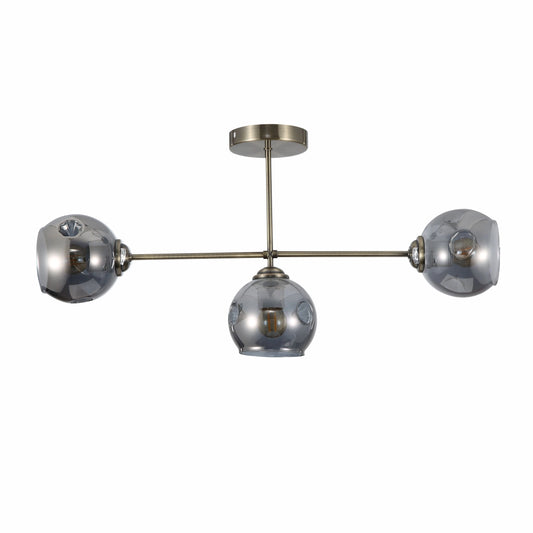 Smoky Glass Dome Antique Brass Semi Flush Ceiling Light