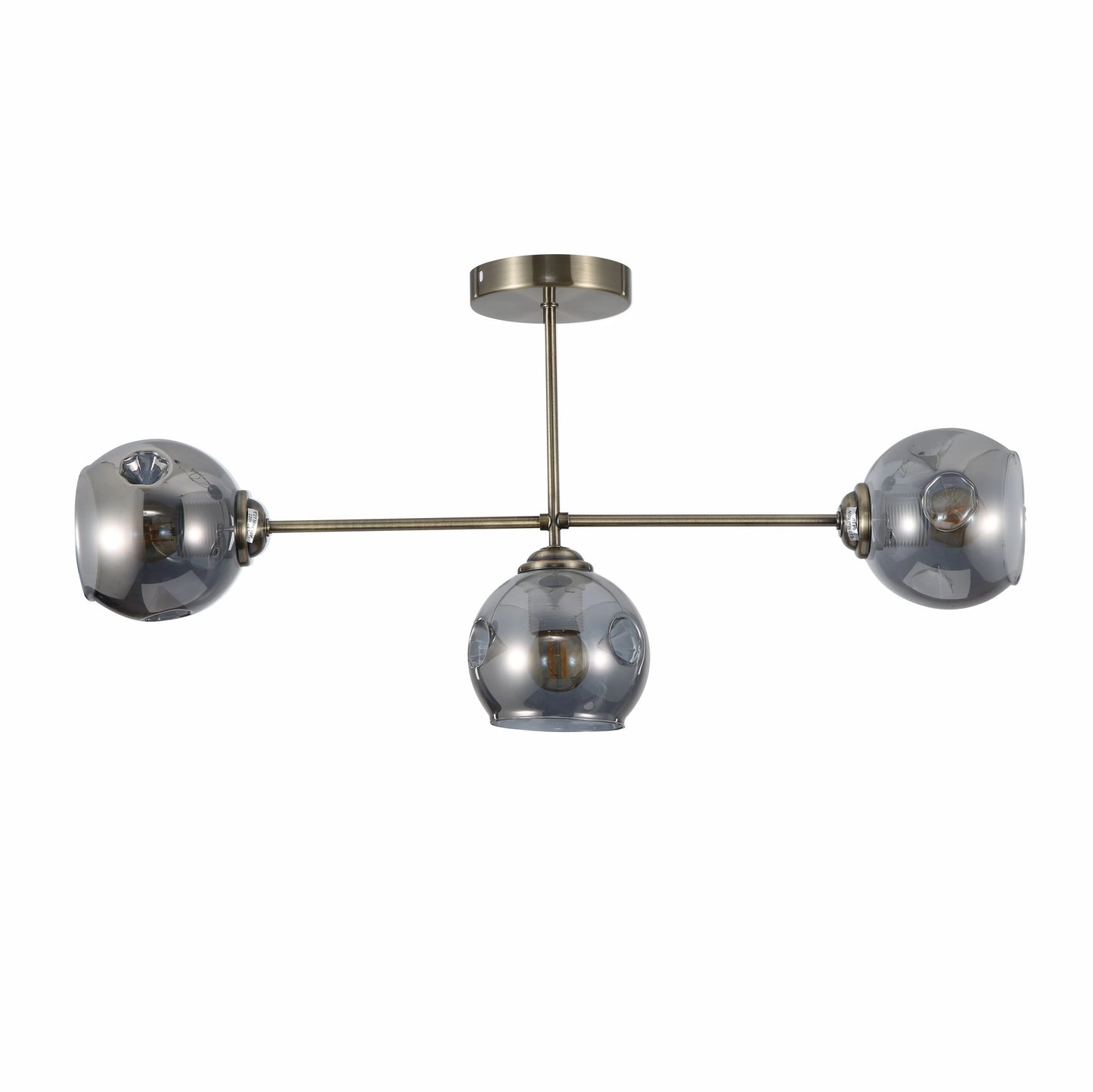 Smoky Glass Dome Antique Brass Semi Flush Ceiling Light