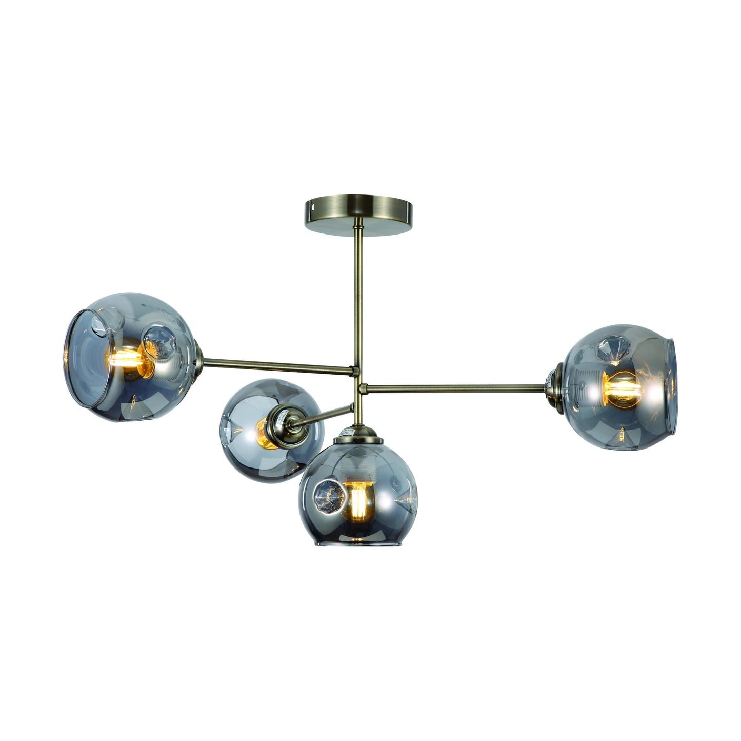Smoky Glass Dome Antique Brass Semi Flush Ceiling Light