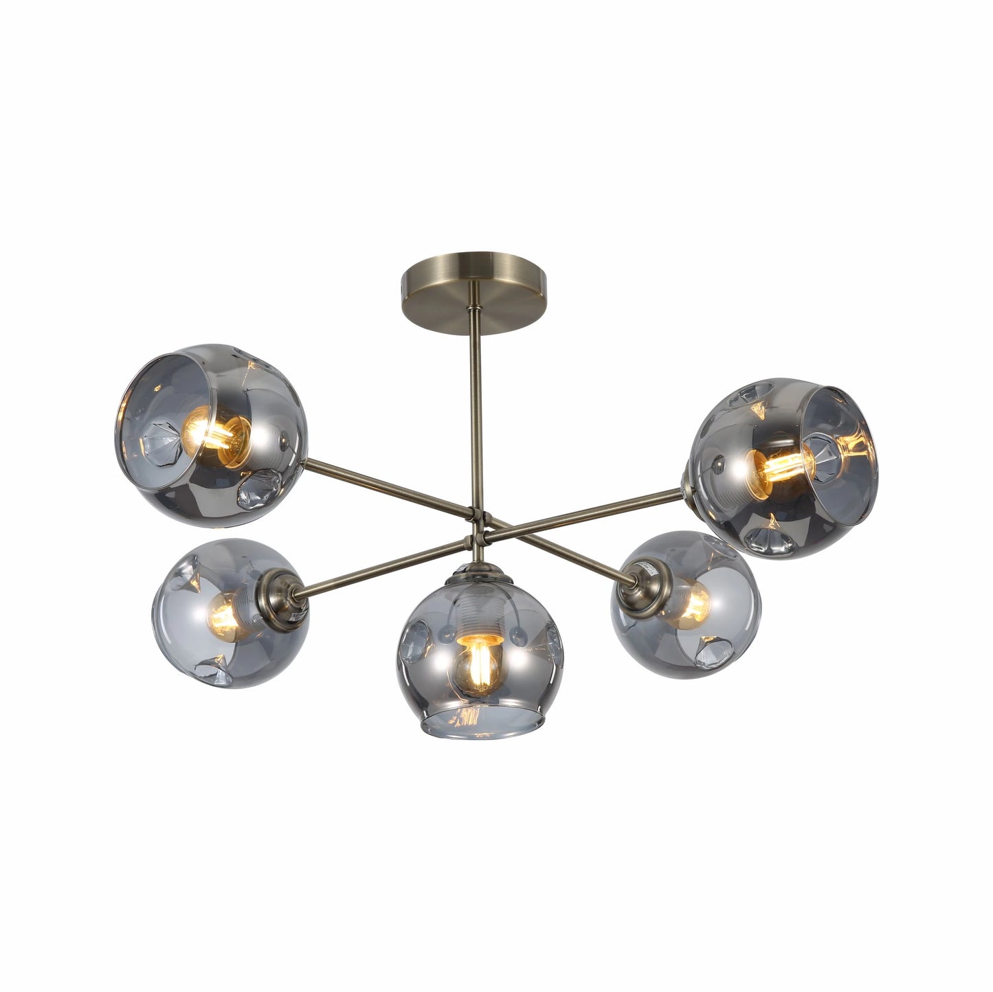 Smoky Glass Dome Antique Brass Semi Flush Ceiling Light