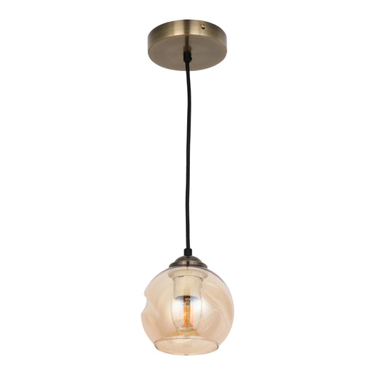 Amber Glass Dome Antique Brass Metal Pendant Ceiling Light E27