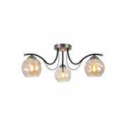 Amber Glass Dome Black and Antique Brass Metal Semi Flush Ceiling Light E27