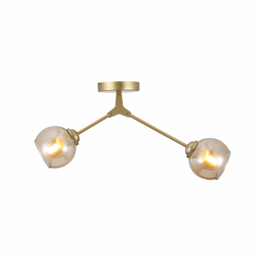 Amber Glass Dome Gold Aluminium Bronze Wishbone Semi Flush Ceiling Light E27