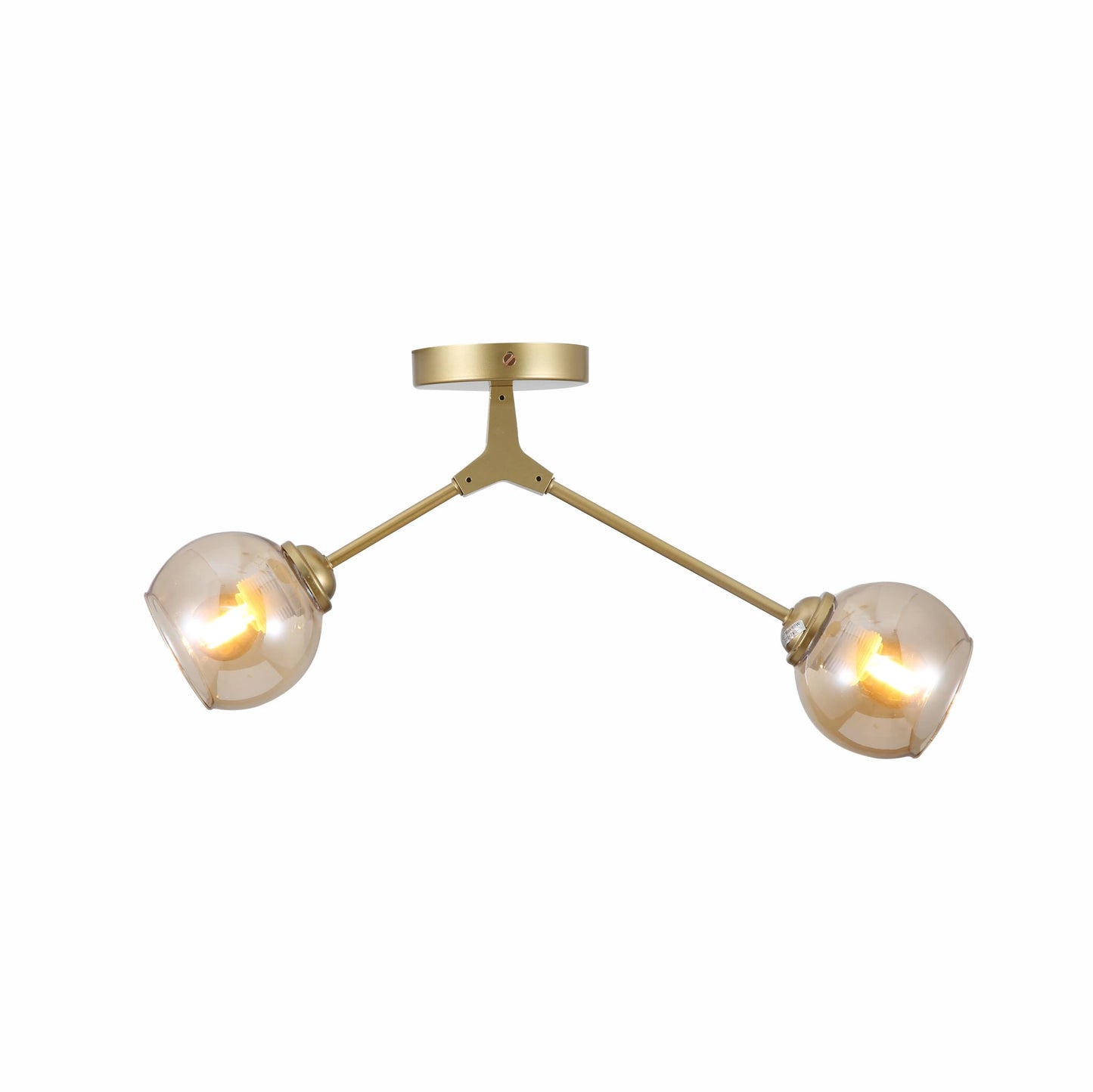 Amber Glass Dome Gold Aluminium Bronze Wishbone Semi Flush Ceiling Light E27