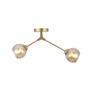 Amber Glass Dome Gold Aluminium Bronze Wishbone Semi Flush Ceiling Light E27