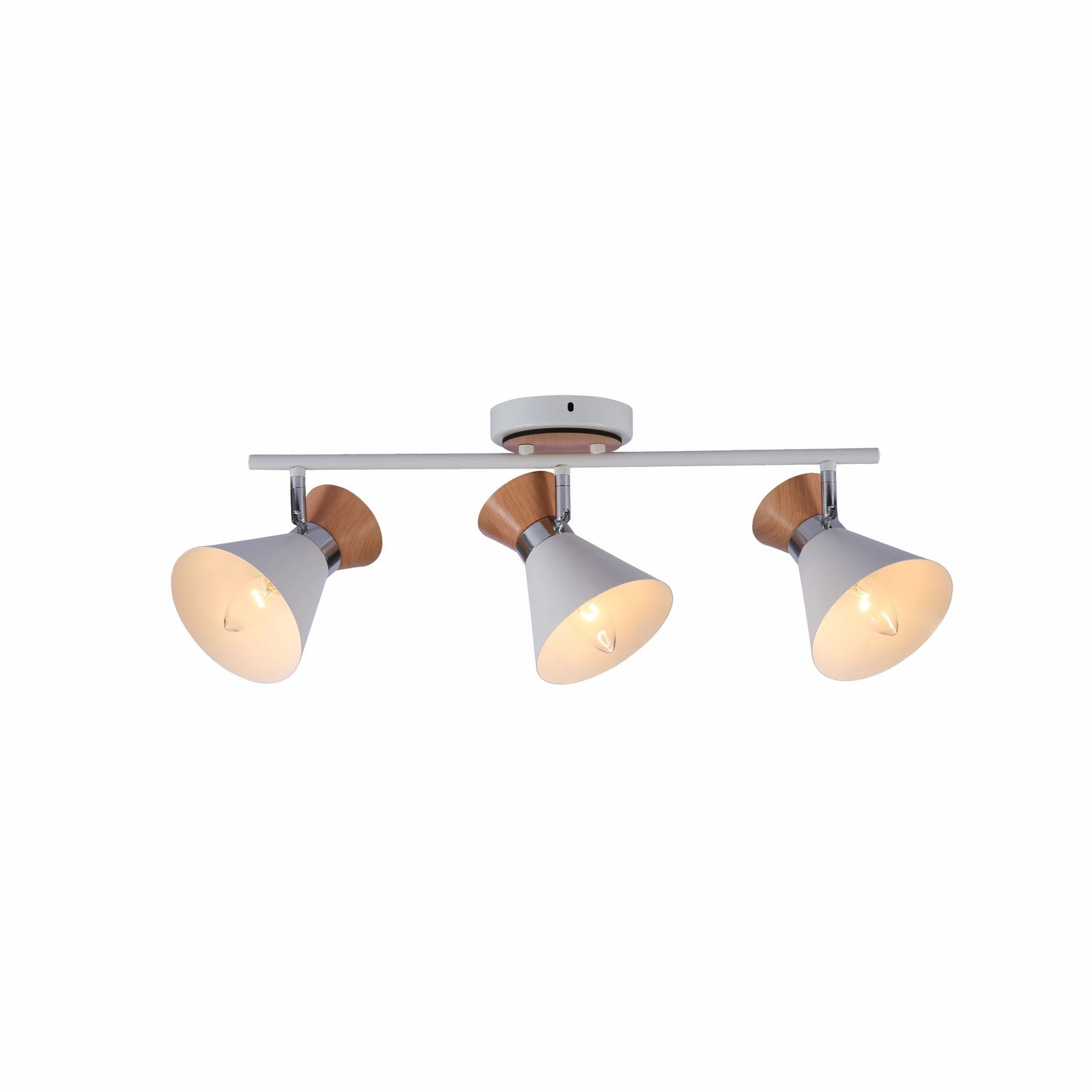 White Metal Wood Funnel Shade White Body Semi Flush Ceiling and Wall Light E14