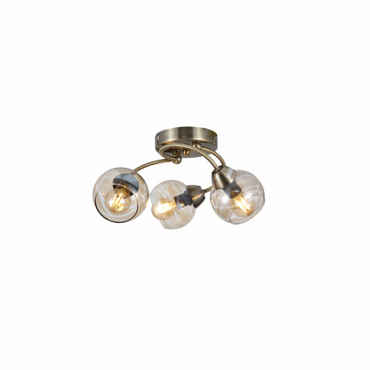 Antique Brass Amber Glass Semi Flush Ceiling Light