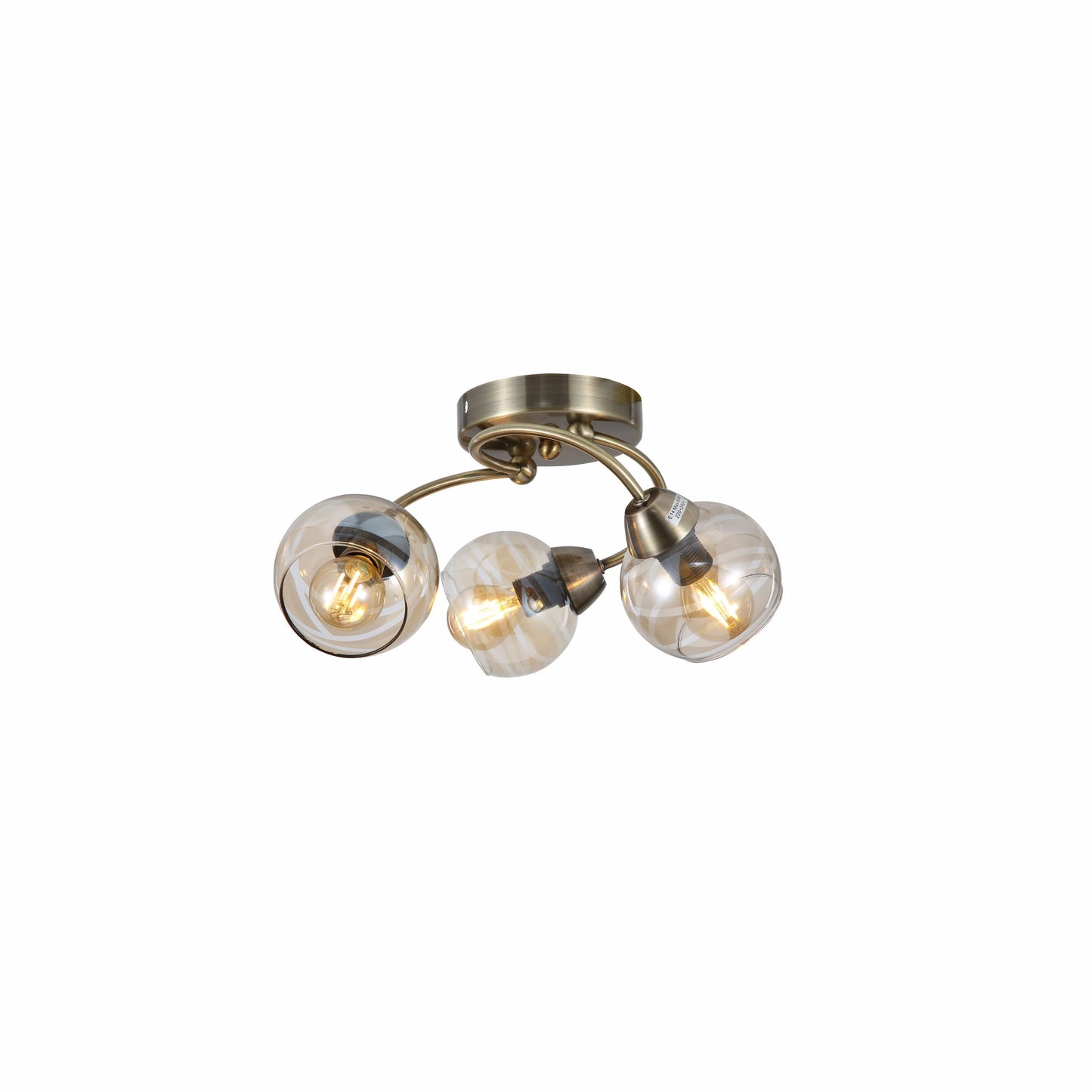 Antique Brass Amber Glass Semi Flush Ceiling Light