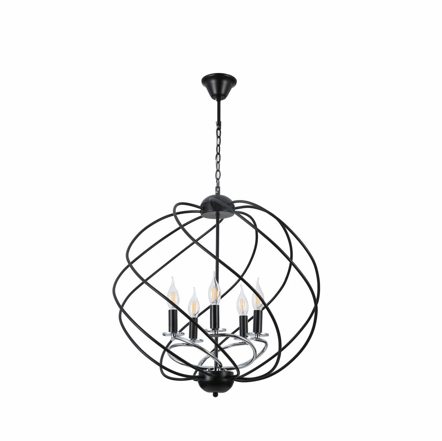 Black Spiral Metal Chrome Arm Chandelier Ceiling Light E14