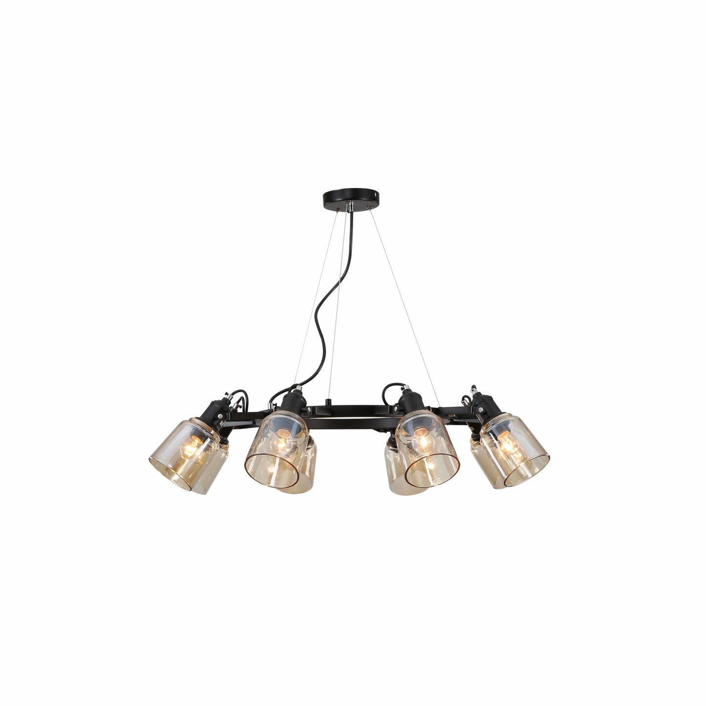 Amber Cone Glass Black Suspended Ceiling Light E27