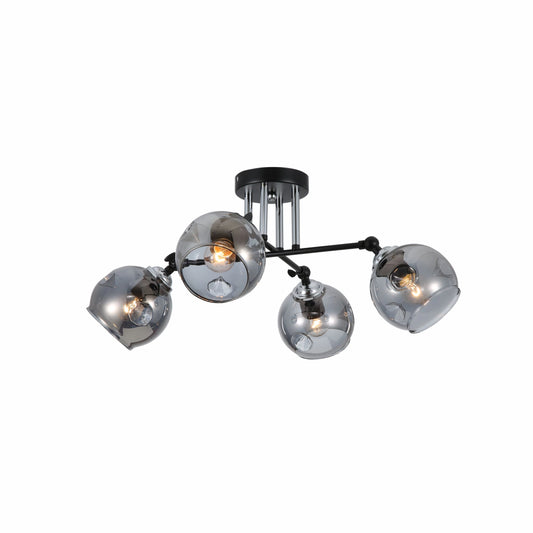 Smoky Glass Black and Chrome Semi Flush Ceiling Light E27