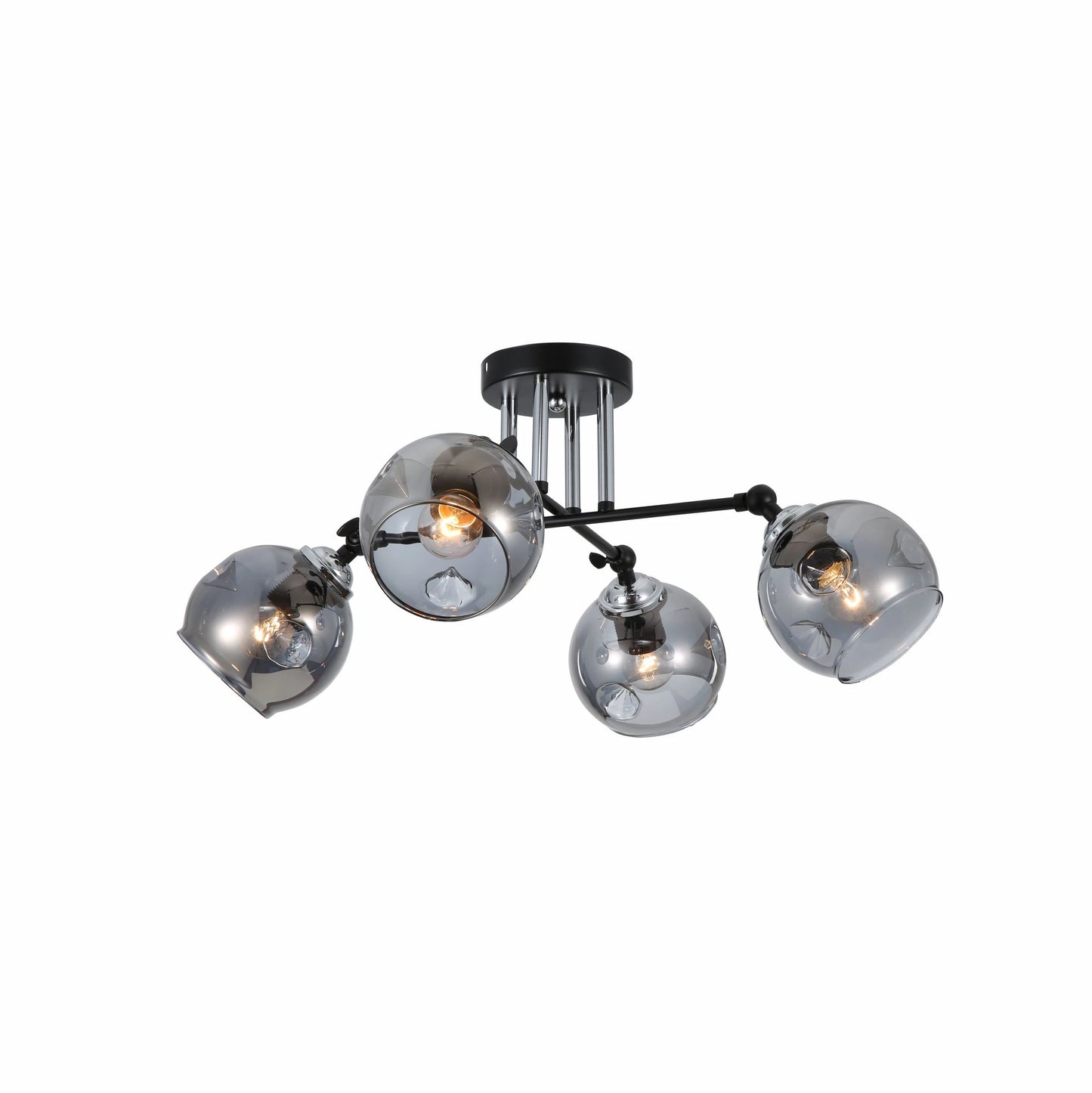 Smoky Glass Black and Chrome Semi Flush Ceiling Light E27