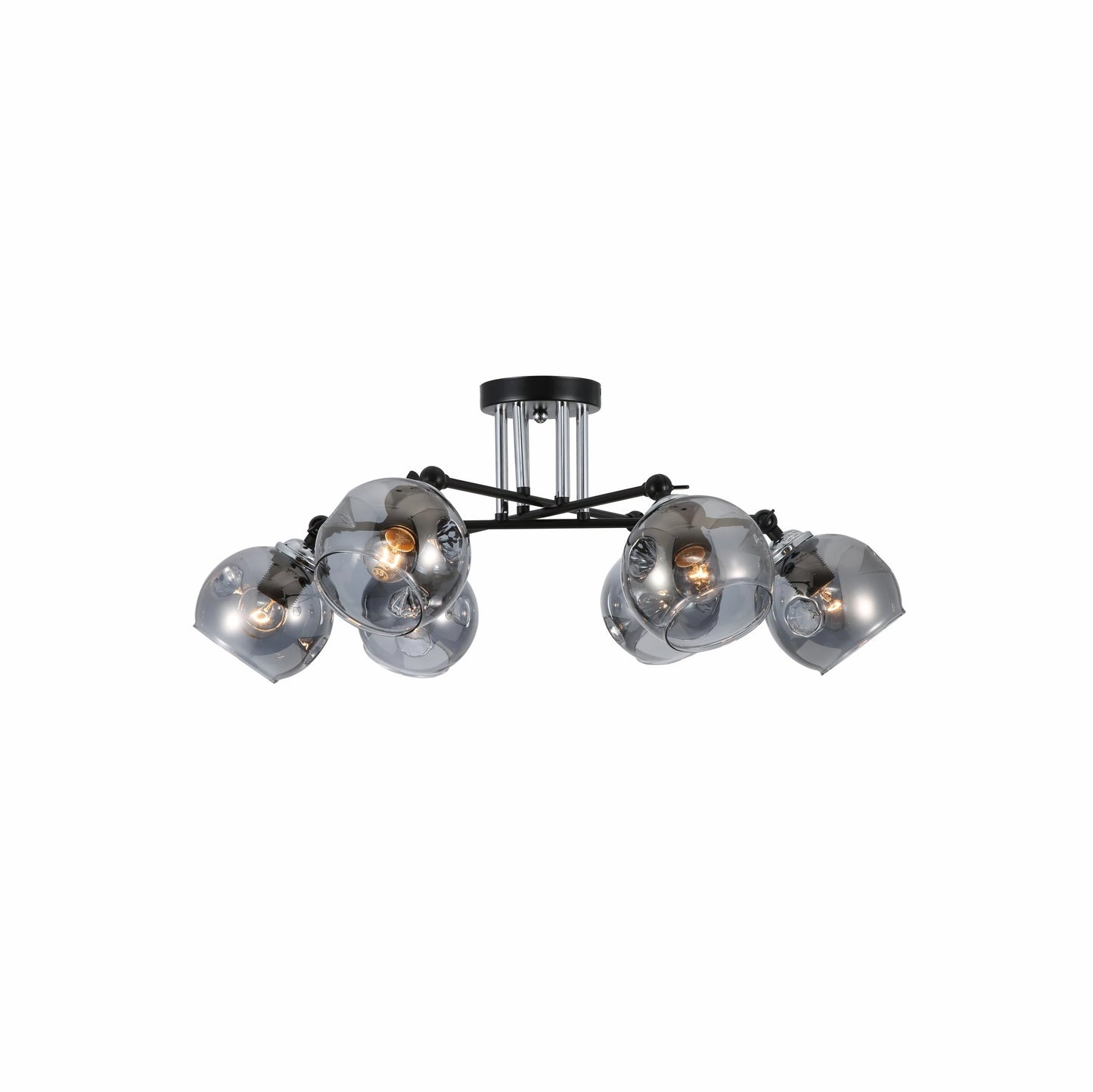 Smoky Glass Black and Chrome Semi Flush Ceiling Light E27