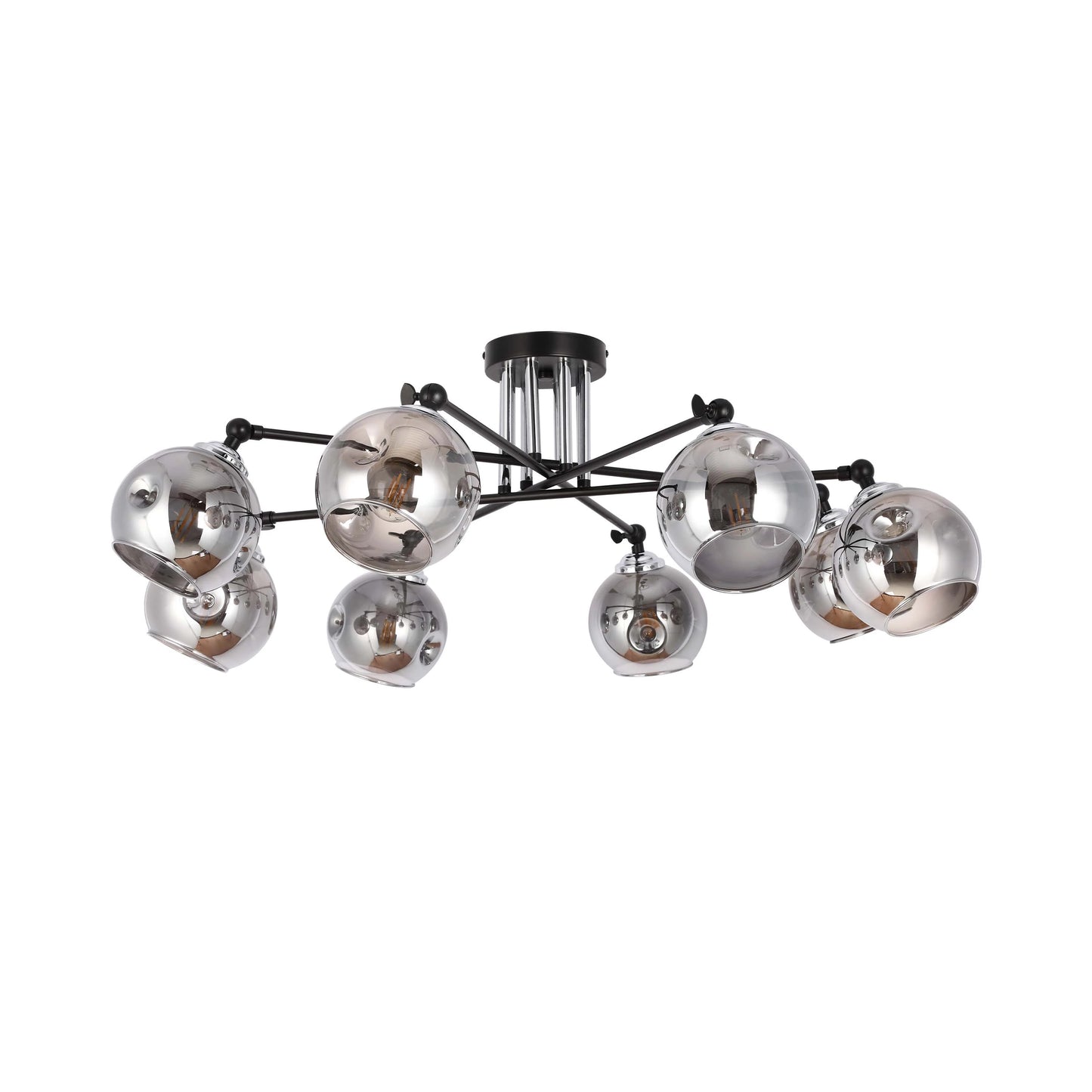 Smoky Glass Black and Chrome Semi Flush Ceiling Light E27