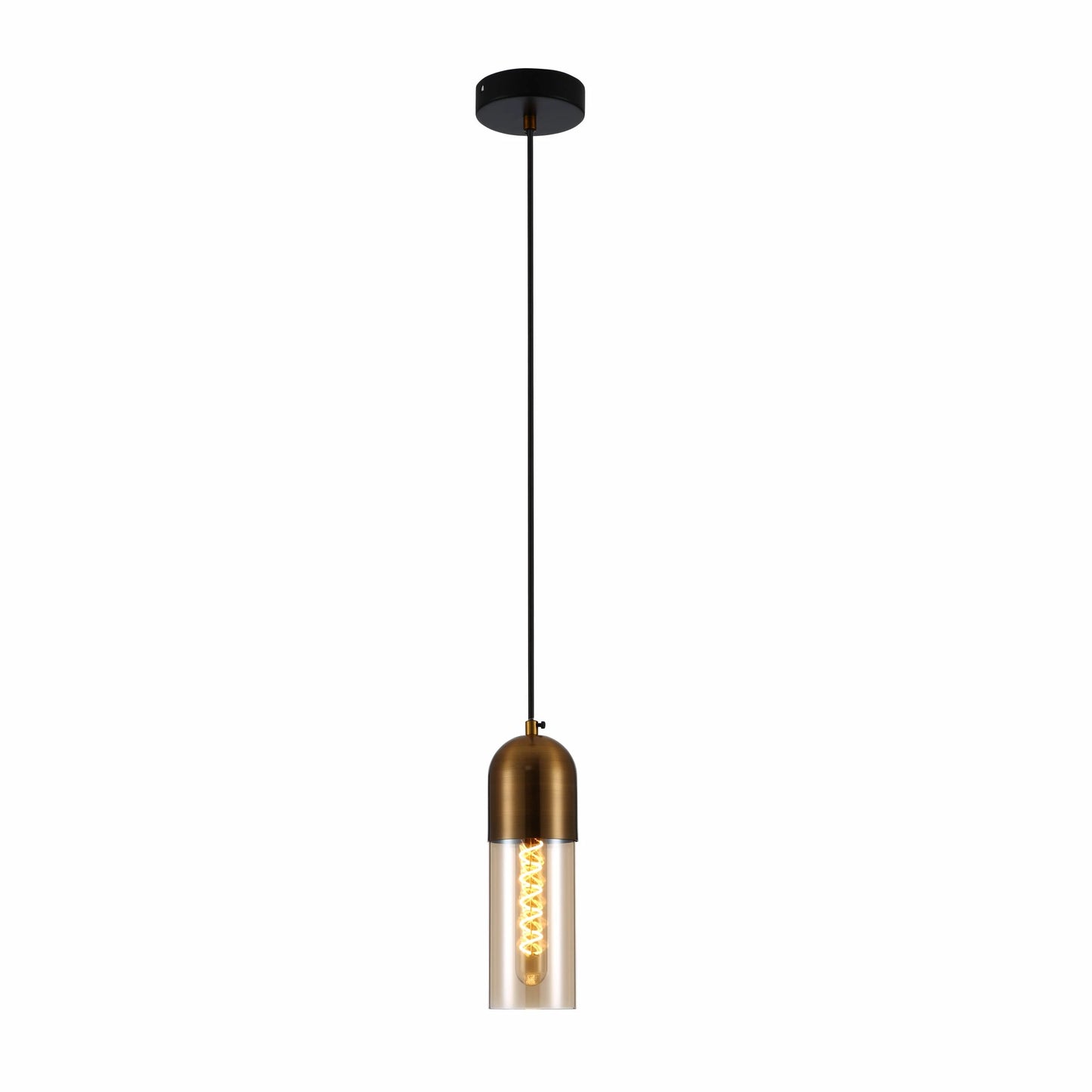 Sleek Duo-Tone Cylinder Pendant Ceiling Light - Amber Bronze or Smoky Black Variants