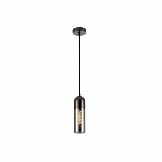 Sleek Duo-Tone Cylinder Pendant Ceiling Light - Amber Bronze or Smoky Black Variants