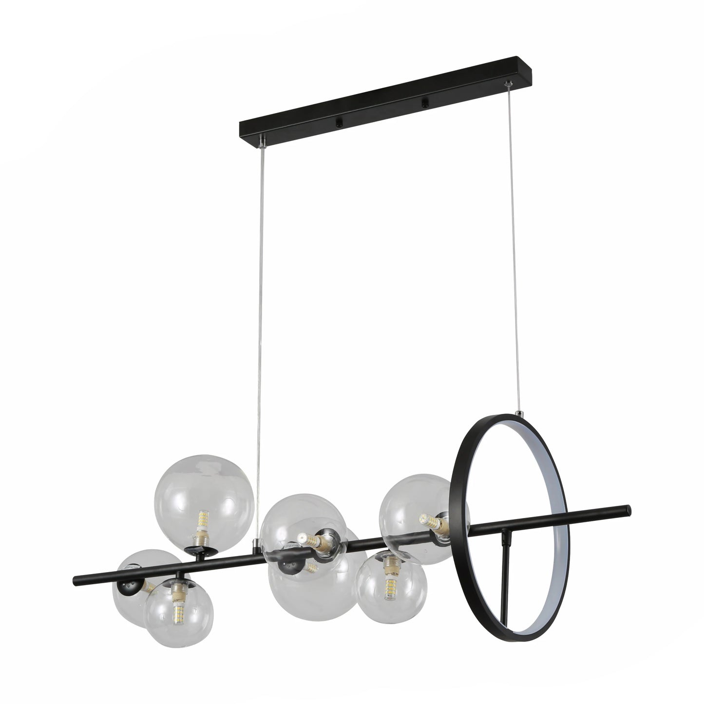 Expanse Ring Black Clear Globe Glasses Kitchen Island LED Chandelier Ceiling Light