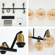 Amber Cone Glass Black Gold Metal Body Island Chandelier Ceiling Light 6xE27 Fitting
