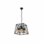 Black Metal Body Amber Cylinder Glass Cage Cuboid Chandelier Ceiling Light 3xE27