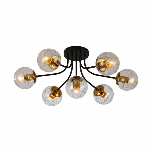 Clear Globe Glass Black Metal Semi Flush Ceiling Light E27