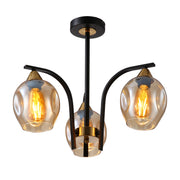 Snowdrop Amber Glass Black Body Semi Flush Ceiling Light E27