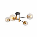 Opal Clear Amber Glass Globe Gold and Black Metal Semi Flush Ceiling Light E27