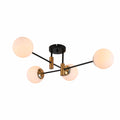 Opal Clear Amber Glass Globe Gold and Black Metal Semi Flush Ceiling Light E27