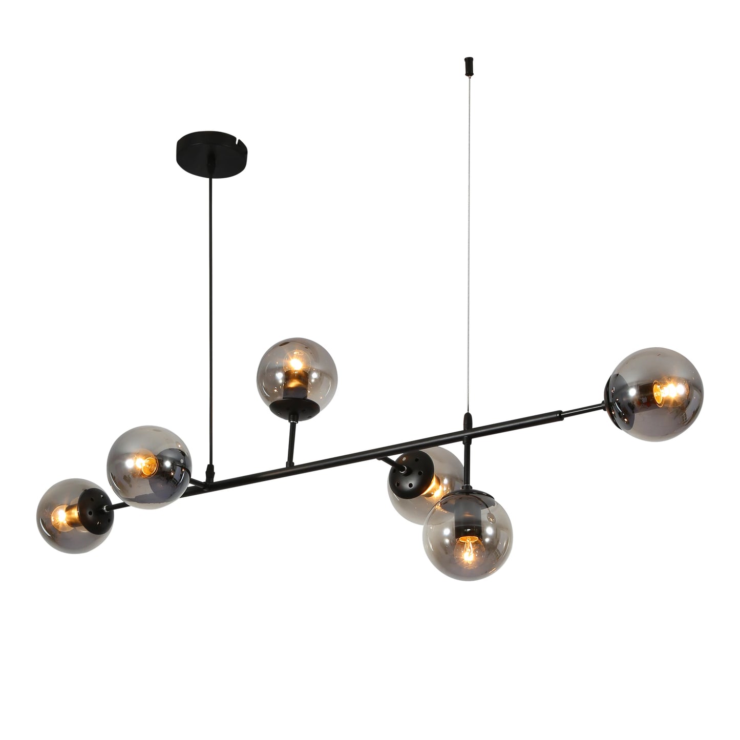 Smoky or Amber Glass Globe Black or Gold Metal Modern Island Chandelier Ceiling Light 6xE27