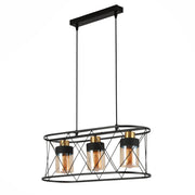 Black Cage Metal Amber Cylinder Glass Island Chandelier Ceiling Light 3xE27s