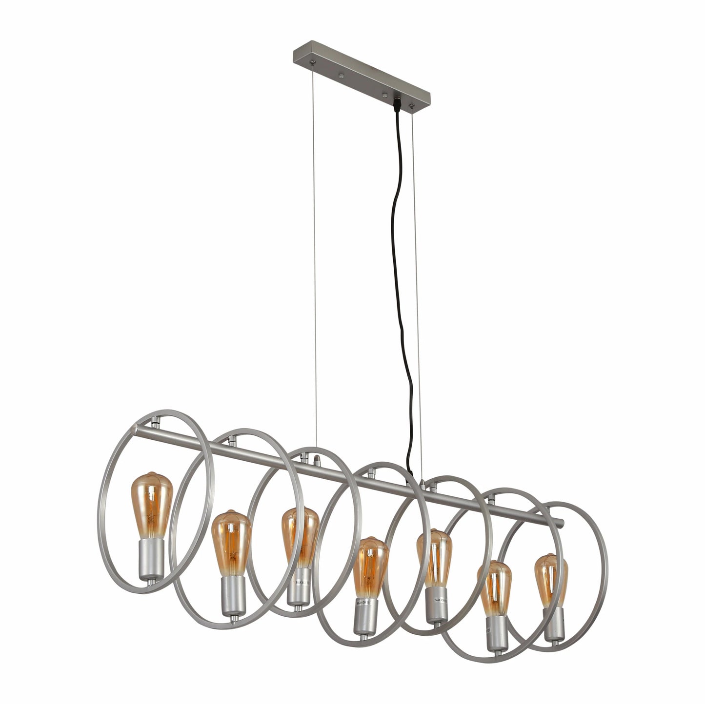 Circle Caged Silver Grey Kitchen Island Chandelier Ceiling Light 7xE27 Fittings