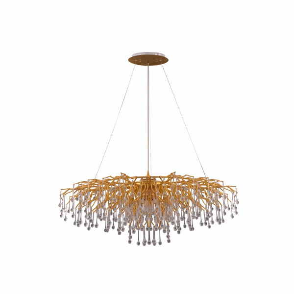 Chandelier with gold and crystal design on a white background