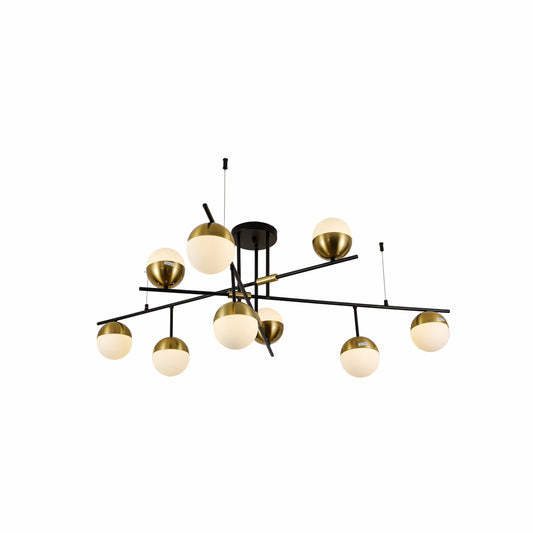Opal Globe Glass Gold Black Metal Body Modern Nordic Chandelier Ceiling Light 9xG9s
