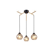 Amber Dome Glass Gold Twig Modern Ceiling Light