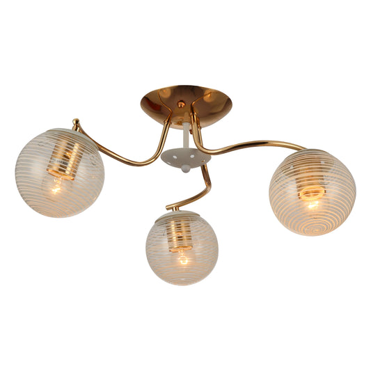 White Striped Clear Globe Gold Semi Flush Ceiling Light E27