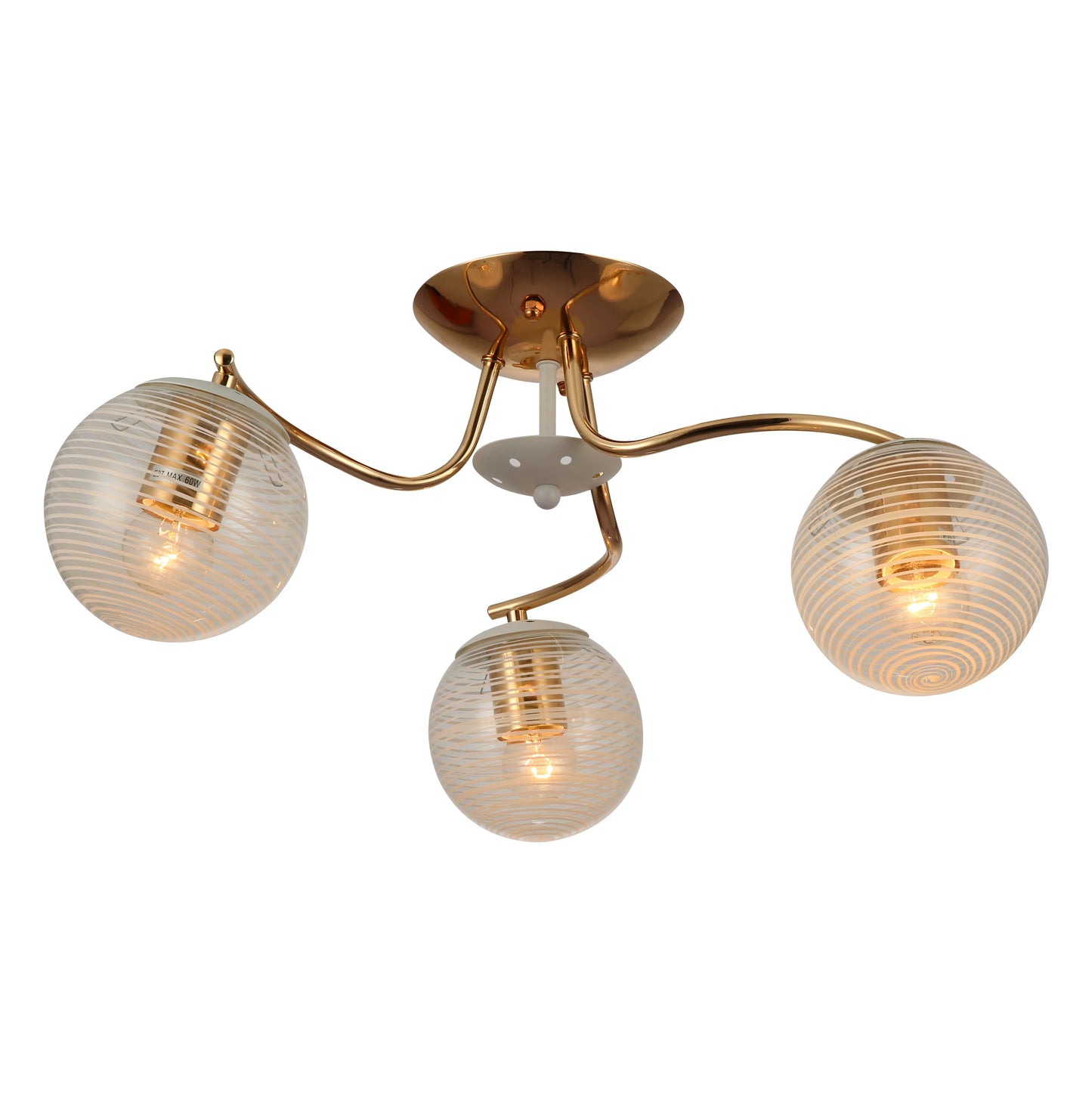 White Striped Clear Globe Gold Semi Flush Ceiling Light E27